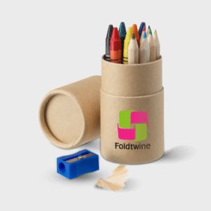 Cardboard Tube with Pencils, Crayons and Sharpener